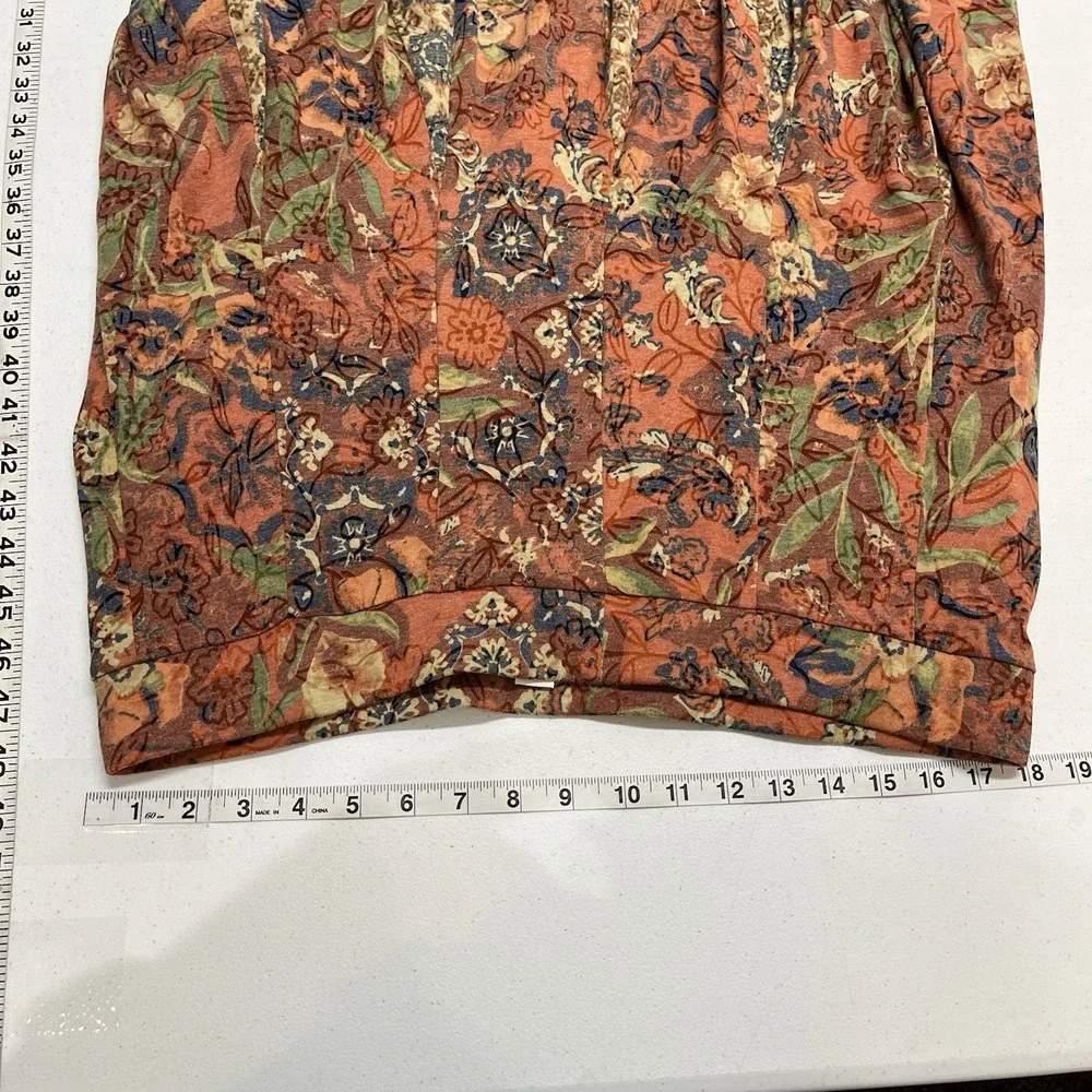 Coldwater Creek Skirt Fall Floral Patchwork Midi L Pull On Elastic Waist Earthy